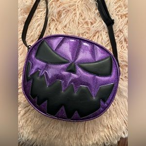 Love pain & stitches 2 sided purple glitter purse